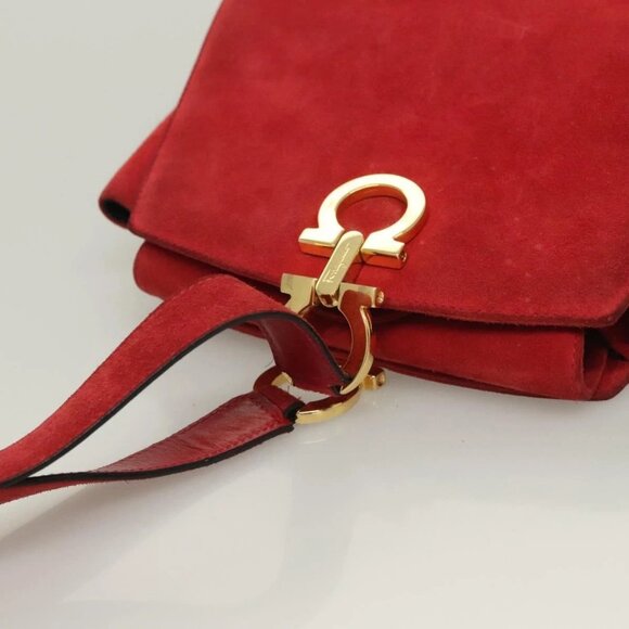 Salvatore Ferragamo Gancini Shoulder Bag Suede Red Gold Auth - Picture 6 of 16